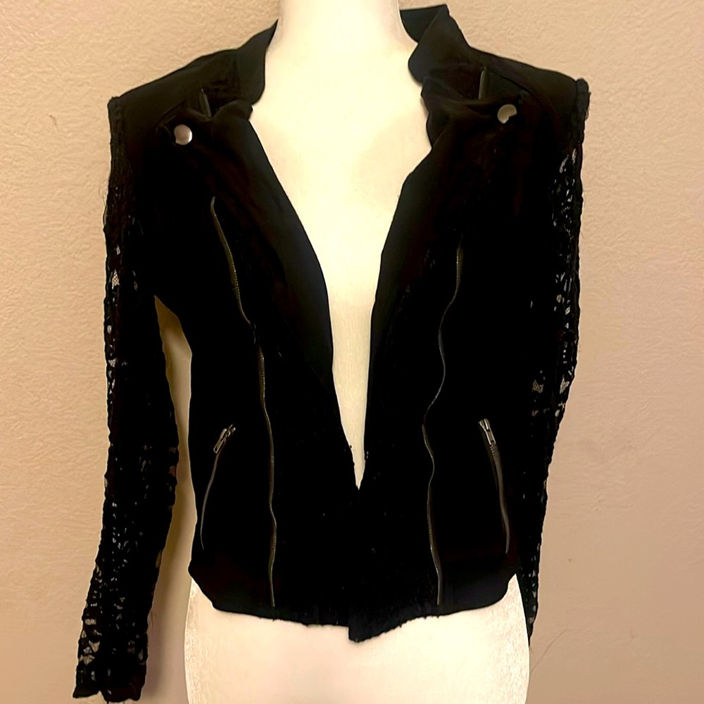 Material girl fitted lace jacket with shoulder pads
